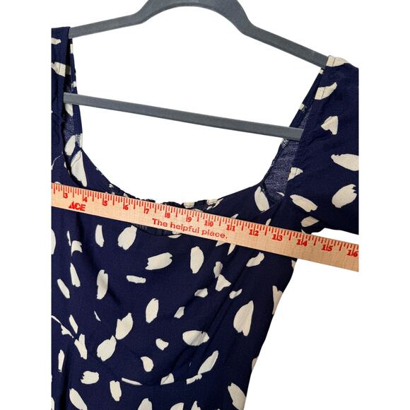 Reformation 0 Iconic Sigmund Dress $248 Long Sleeve Square Neck Midi Navy Blue - Picture 9 of 12